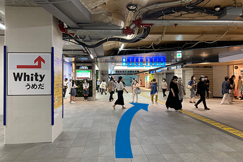 「南改札駅」より出ていただき阪神百貨店を右手にまっすぐ進んでください。